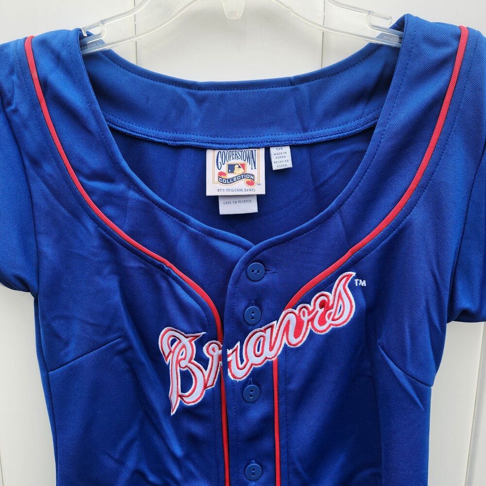 Atlanta Braves Jersey Dress Womens M Blue Cooperstown Carl Banks Button… - Picture 3 of 8